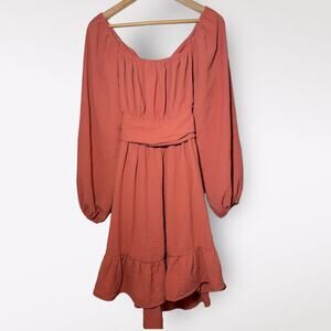 Pink Peasant Dress M Ruffle‎ Textured Tiered Balloon Sleeve Tied Kawaii Girly